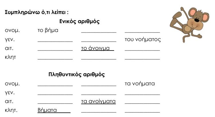 Ουδέτερα ουσιαστικά σε -μα - Φύλλα Εργασίας