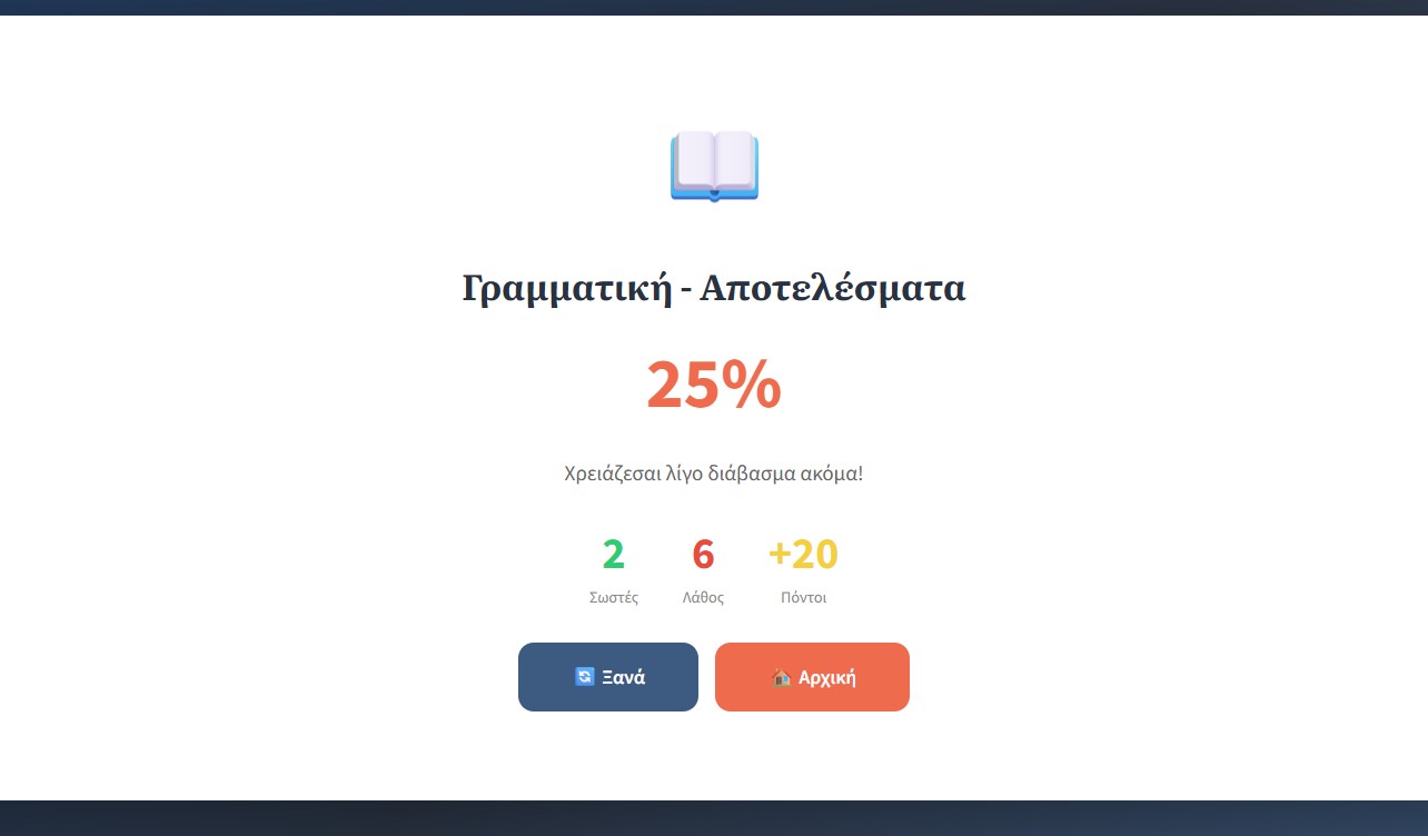 Εικόνα 3: "Αποτελέσματα ασκήσεων Νεοελληνικής Γλώσσας με βαθμολογία"